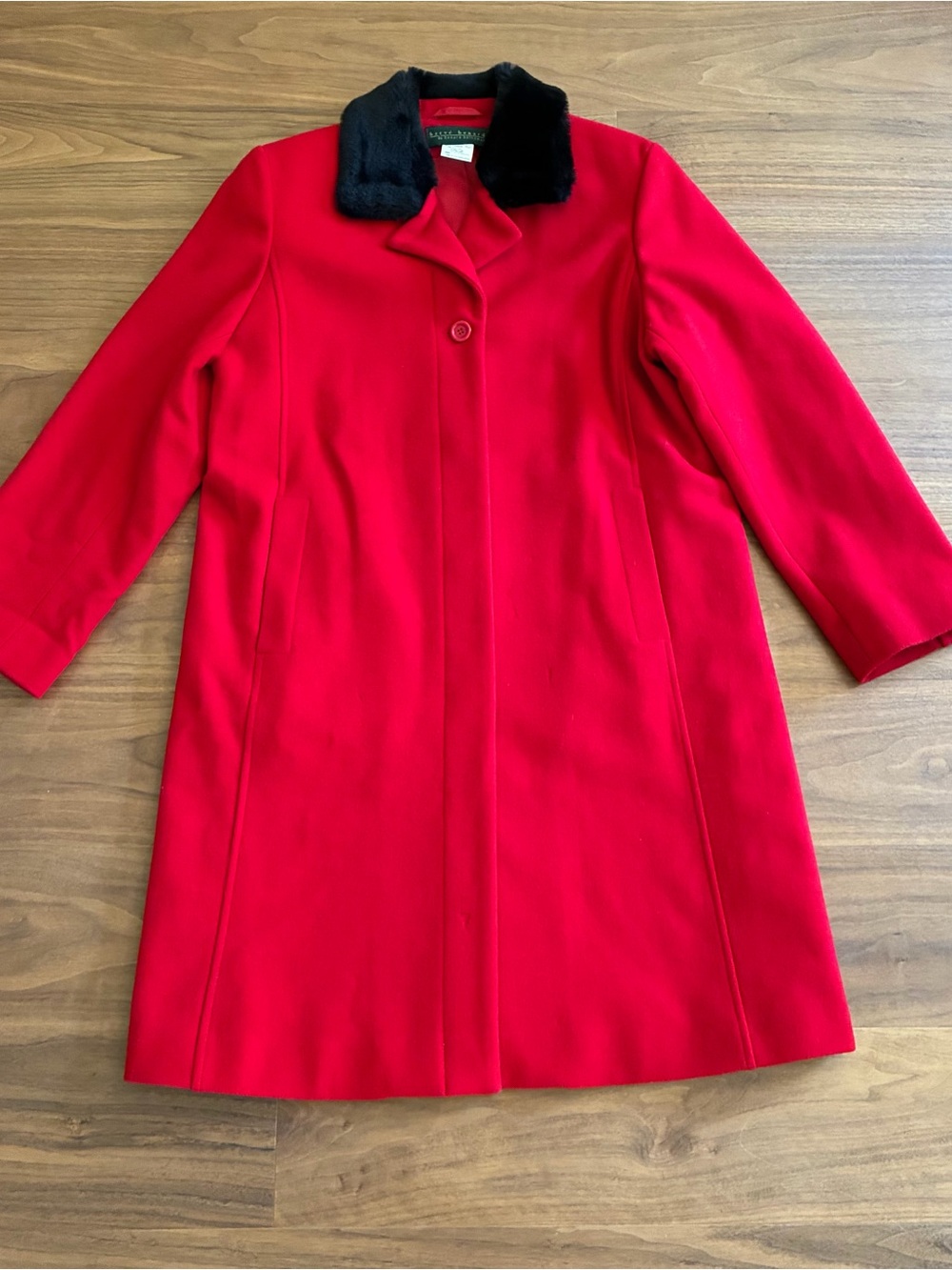 Harve Benard Red Pea Coat with Black Fur Collar
